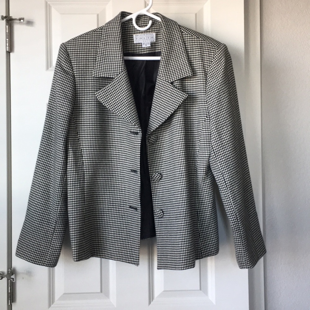 Saks Fifth Avenue Black and White Houndstooth Blazer